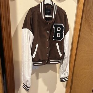 Love Tree Brown and White Kids Varsity Jacket
